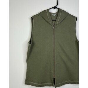 J Jill Womens Large Olive Green Full Zip Hooded Cotton Vest